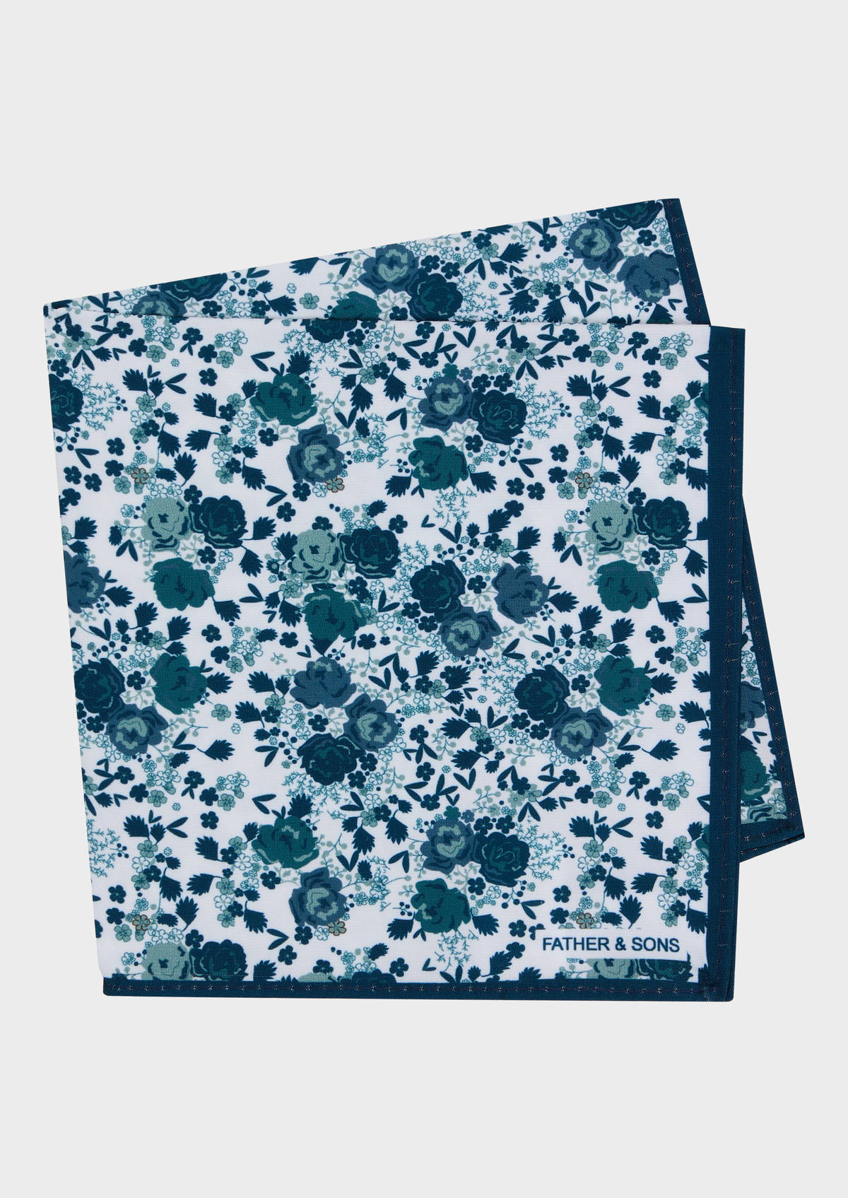 Pochette blanche à motif fleuri bleu prusse et vert d'eau