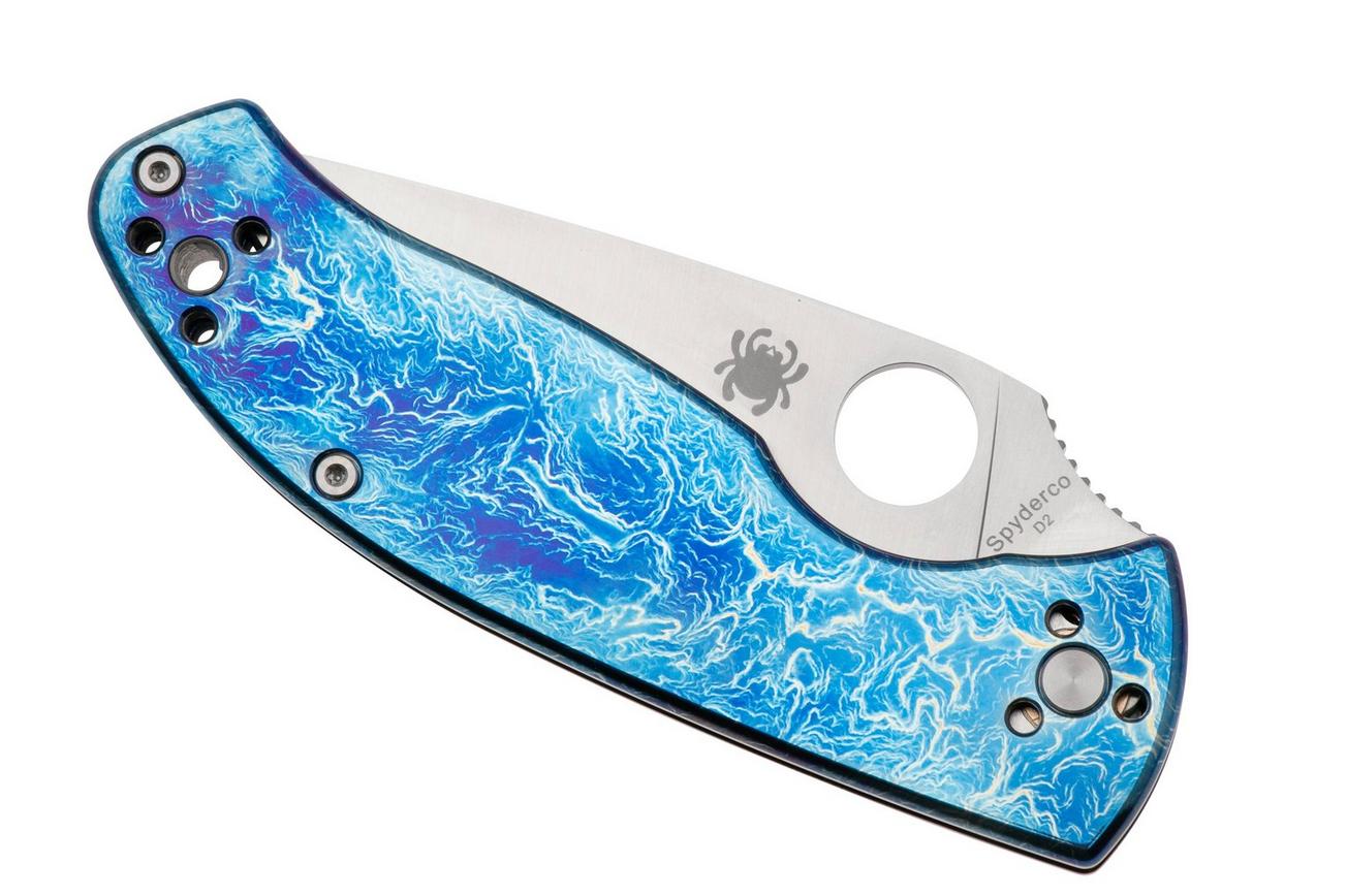 Spyderco Tenacious, D2, C122TIBLD2P Blue Flamed Titanium Disarray zakmes