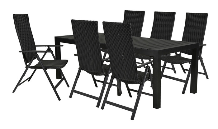 Havestol i sort aluminium og rattan