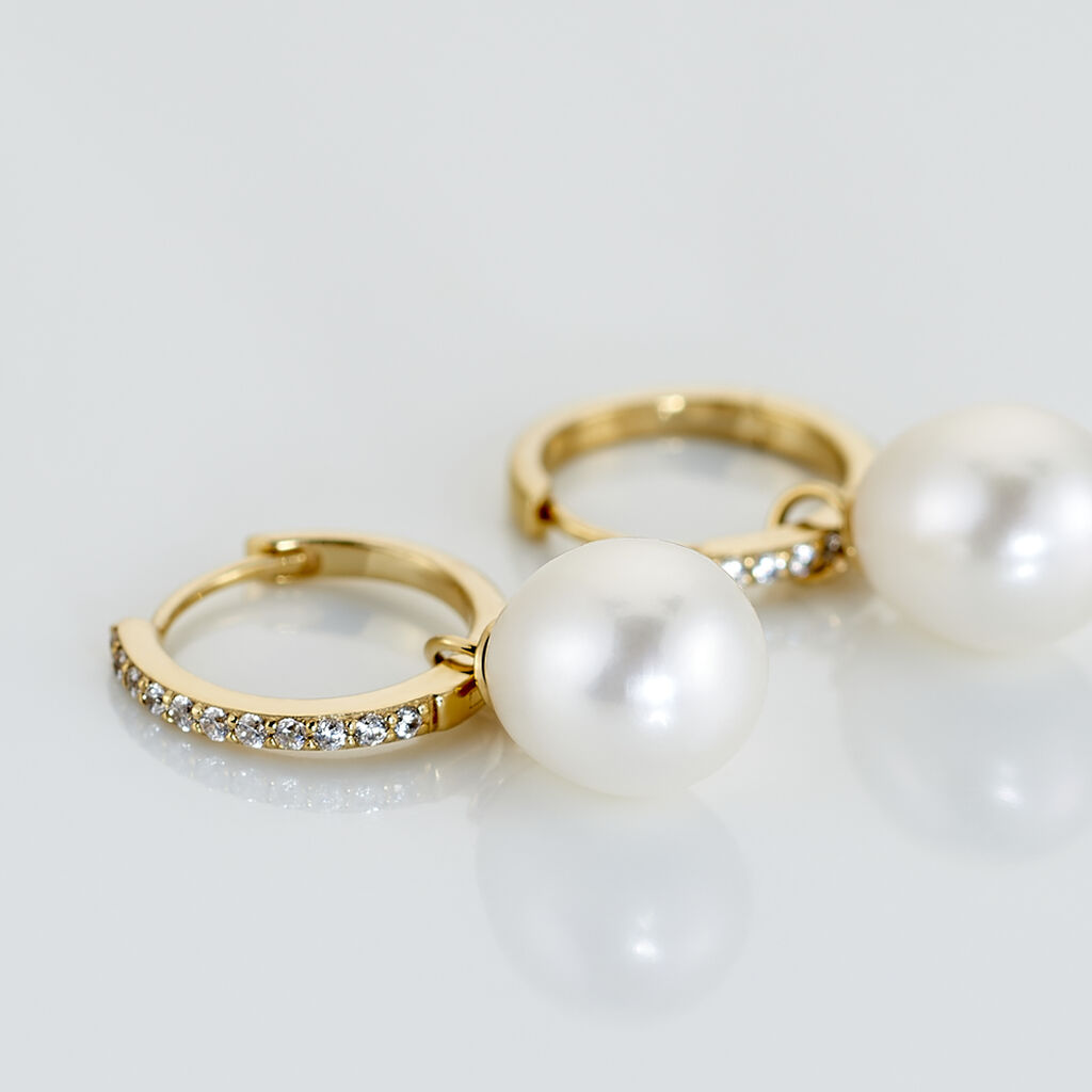 Créoles Anes Poire Or Jaune Perle De Culture Et Oxyde De Zirconium