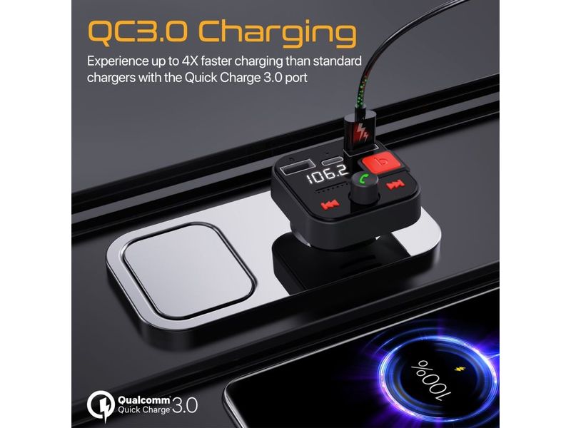 Promate ProMate PowerTune-30W FM-Transmitter Bluetooth FM-Transmitter mit Freisprecheinrichtung und Quick Charge 3.0