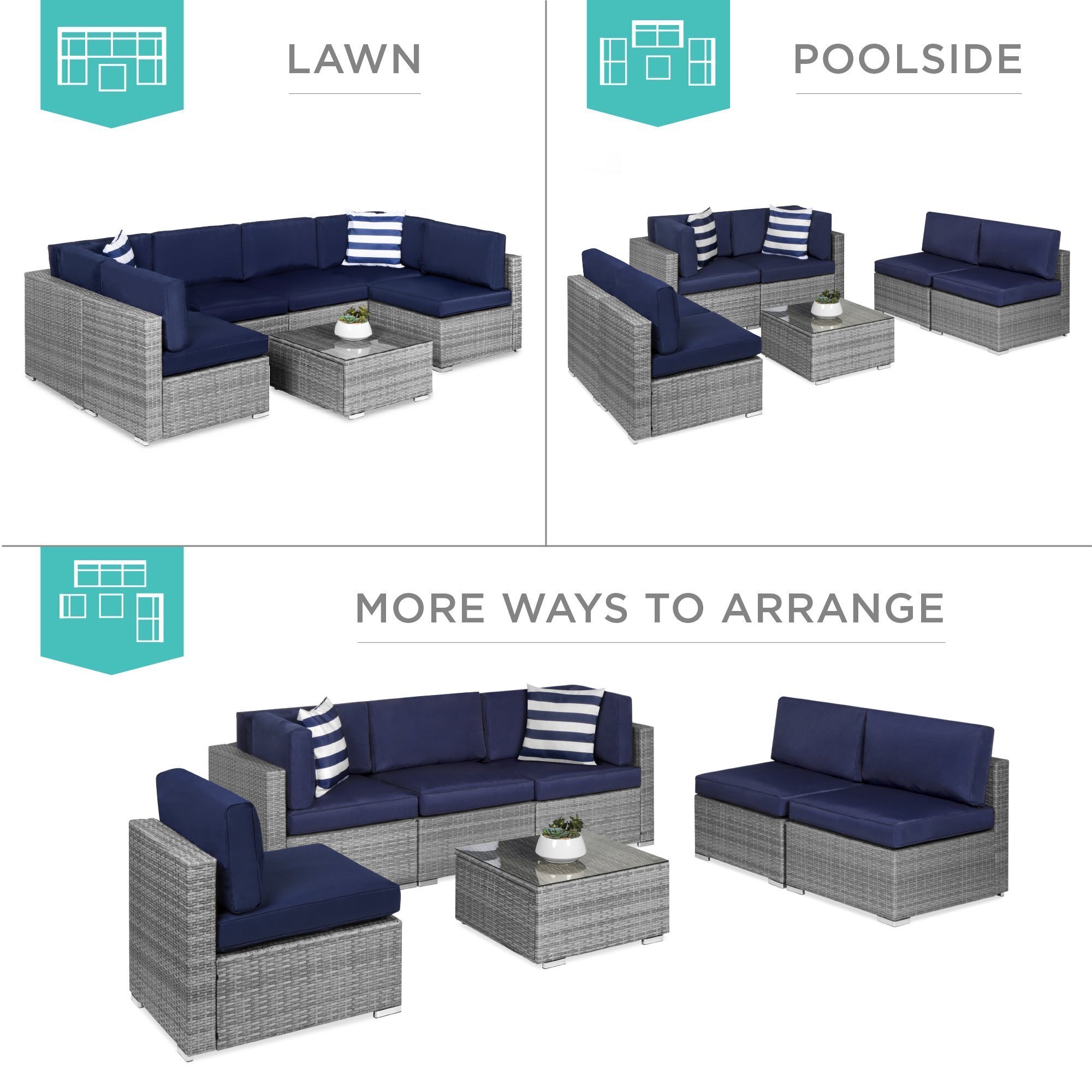 Best Choice Products 7-Piece Modular Outdoor Conversational Furniture Set, Wicker Sectional Sofas