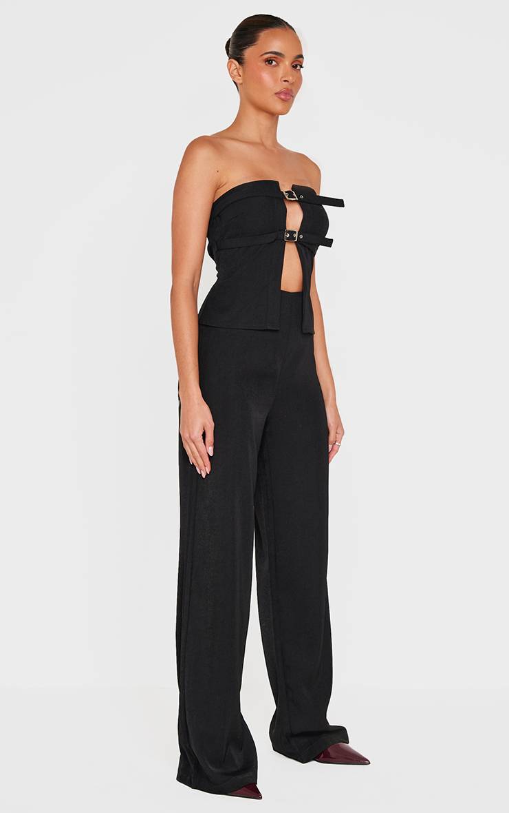 Noir Combinaison Bandeau Ajustée En Tissu Tissé Avec Détail Ceinture Fine