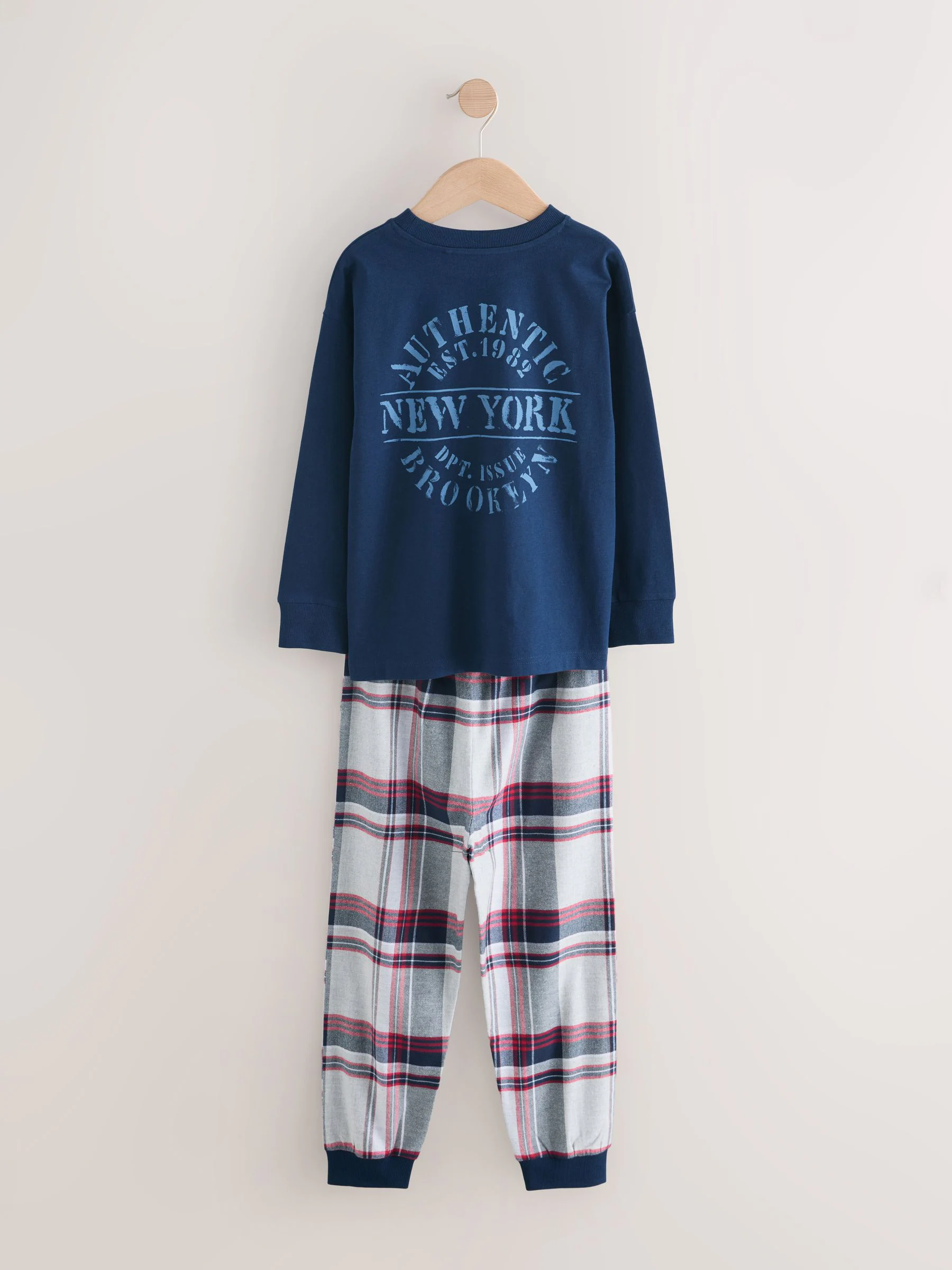 Grijs/blauw - Set van 2 geweven geruite pyjama's met lange mouwen (3-16jr)