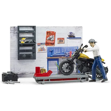 BRUDER® bworld Motorradwerkstatt mit Scrambler Ducati Full Throttle