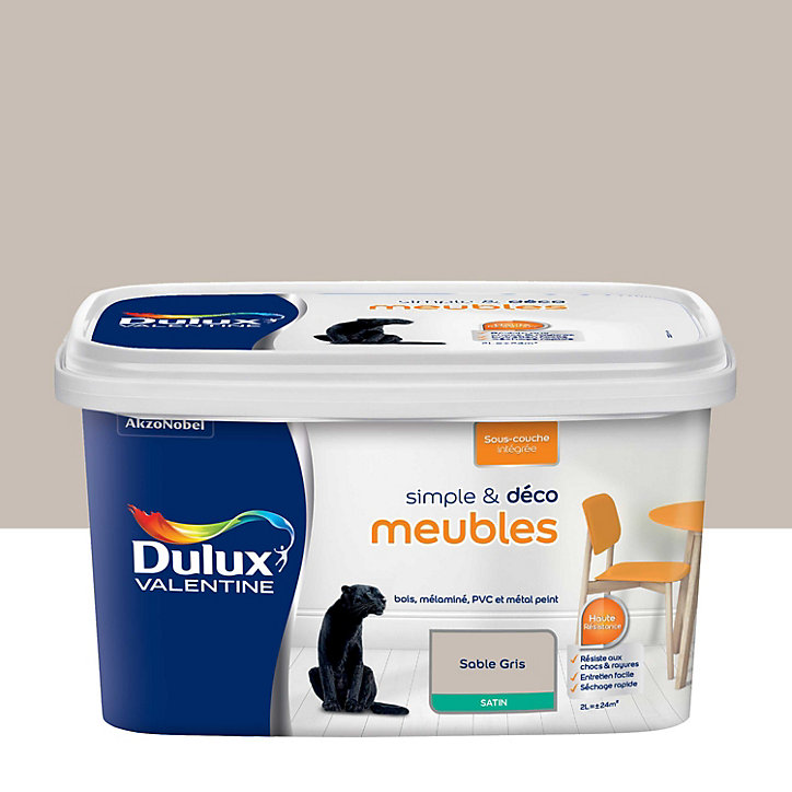 Peinture de rénovation pour mobilier Simple & Deco Meubles Dulux Valentine satin sable gris 2L