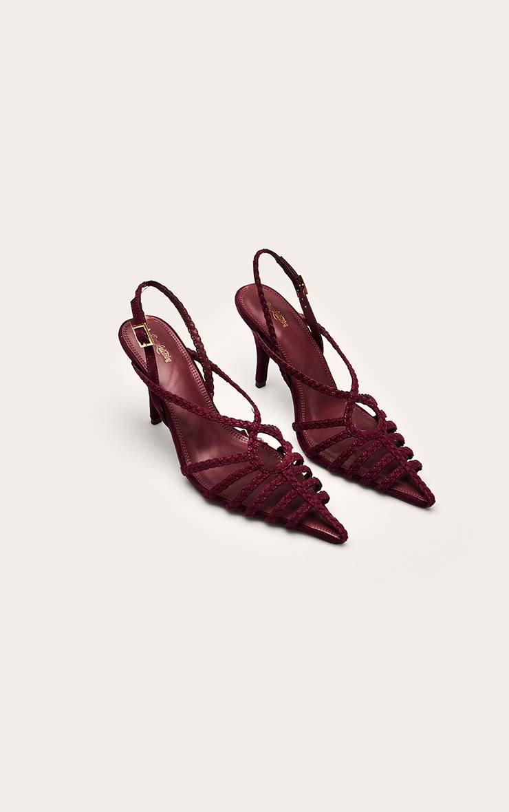 Rouge Bordeaux Sandales À Talons Tressées Ajourées