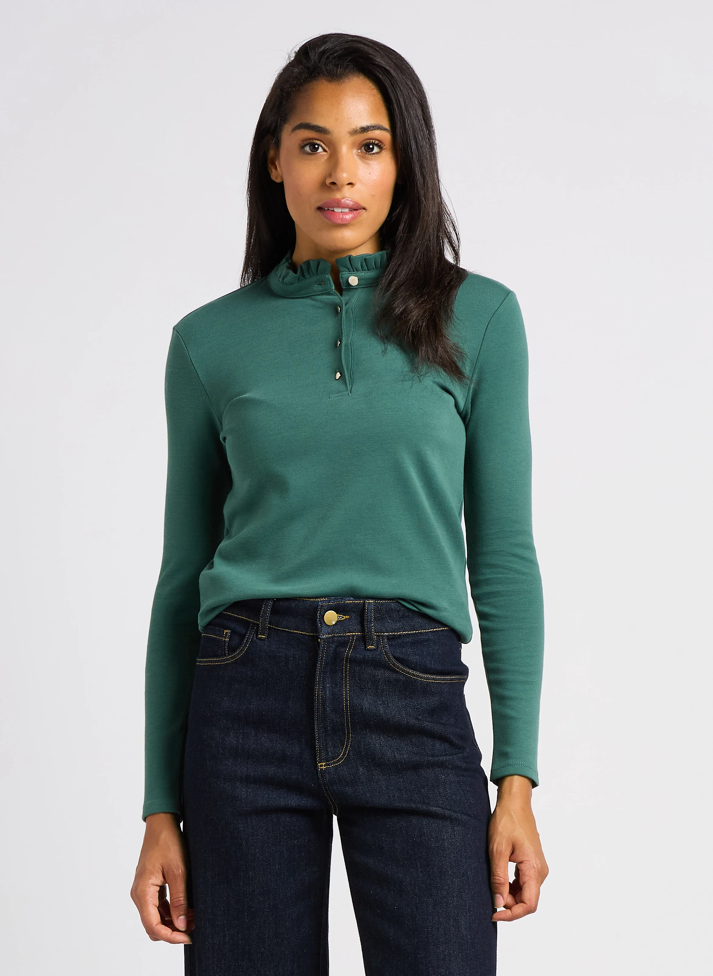Tee-shirt col victorien en coton | Vert