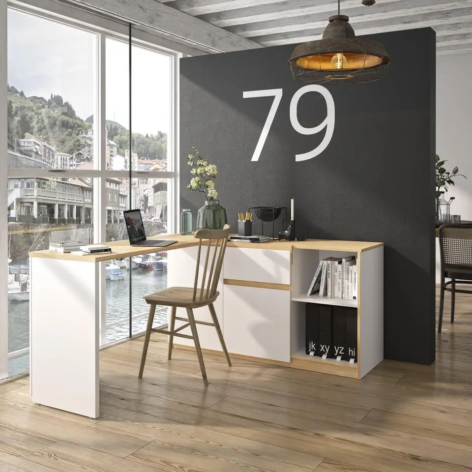 Diagone Draaibaar bureau Gibril - kast en bureau in 1 - Wit/Eikenkleur