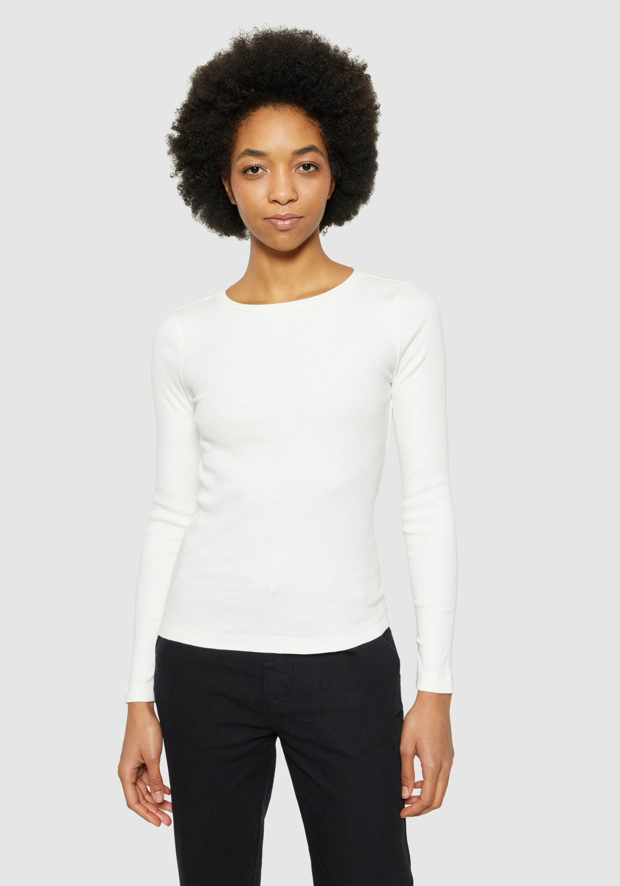 Knowledge Cotton Apparel Rib Longsleeve Scoop Neck Star White