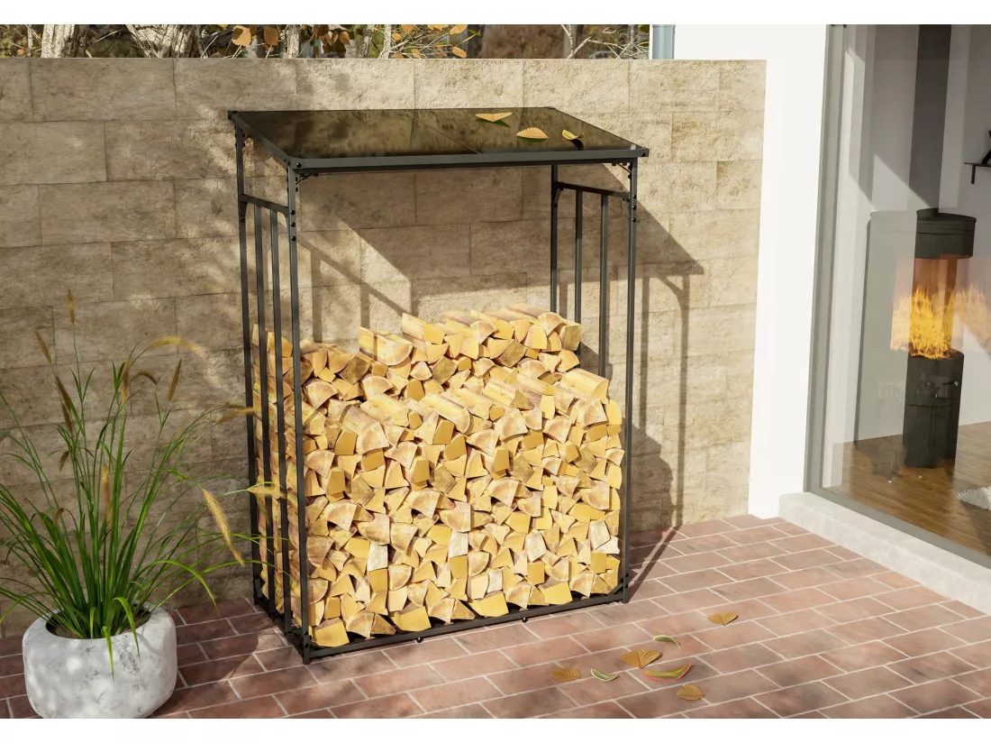 Etagère bois de cheminée - Métal - 130 x 70 x 185cm - Anthracite - Ruston