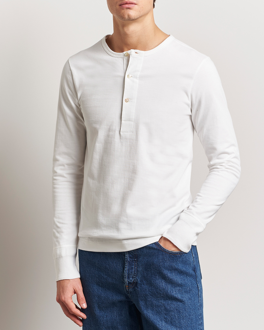 Merz b. Schwanen Classic Organic Cotton Henley Sweater White