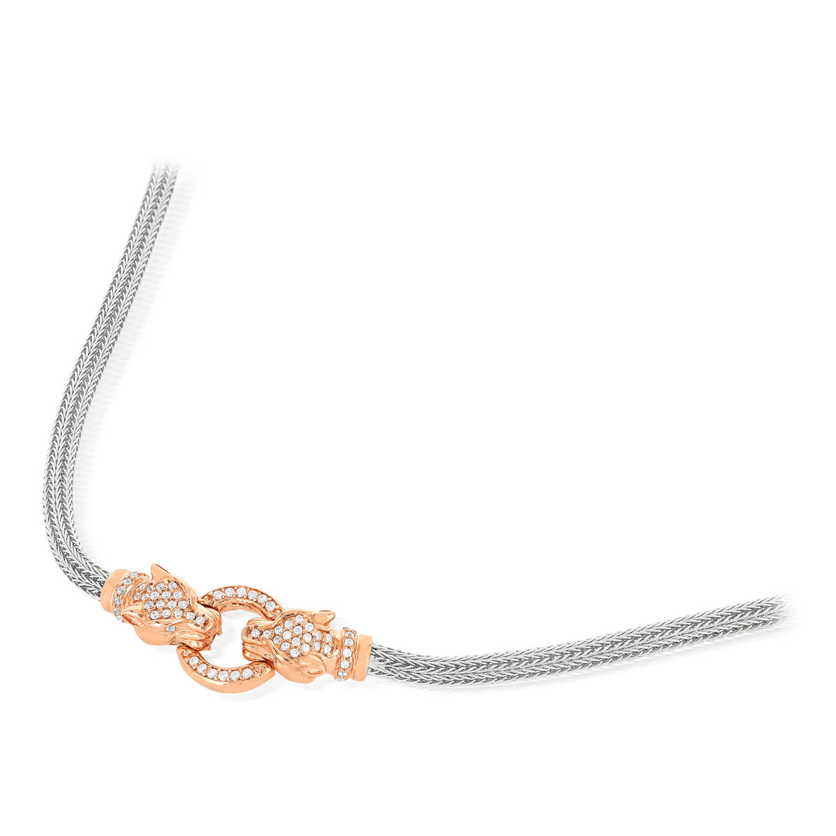 Bracelet argent 925 2 tons panthères zirconias 18 cm