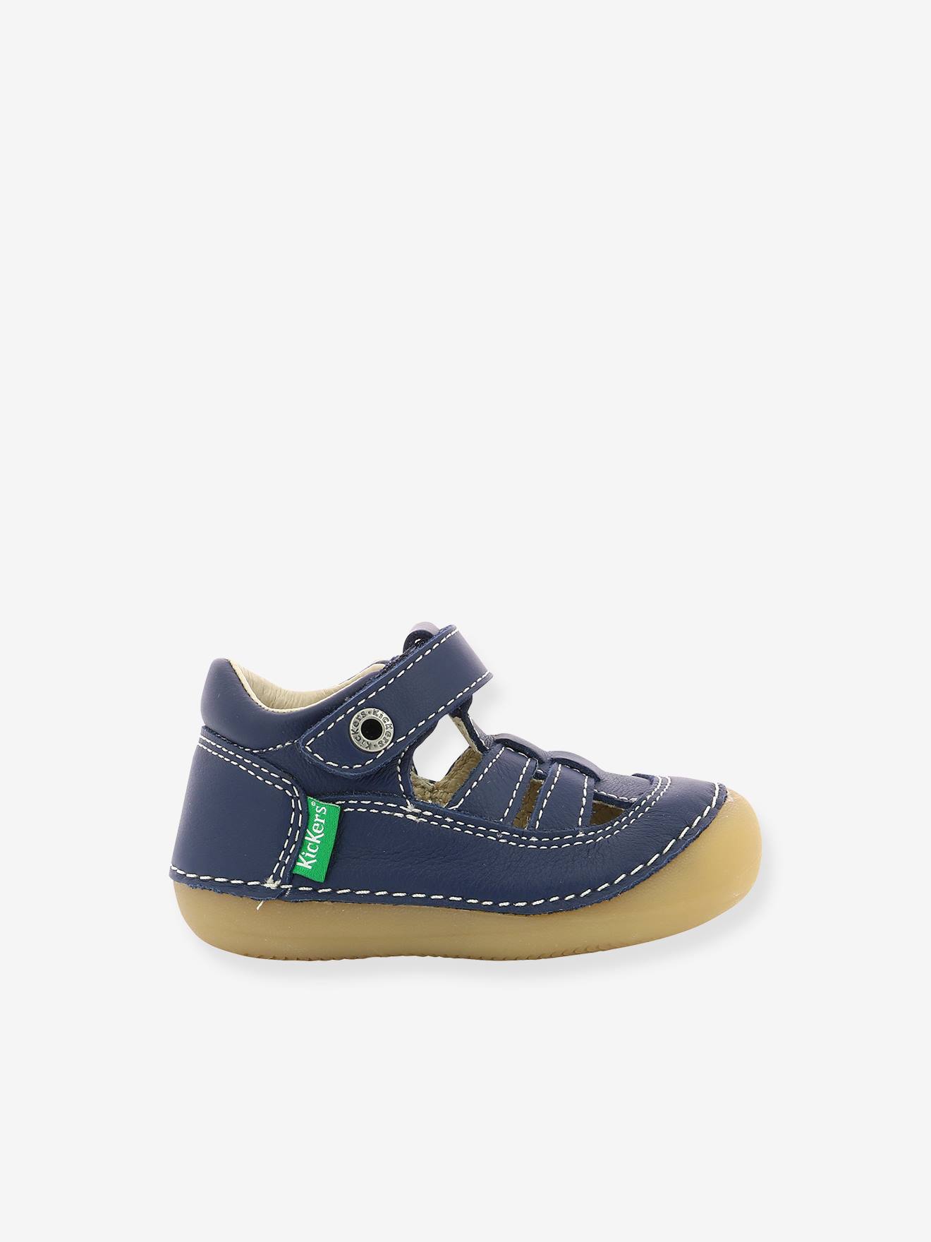 Sandálias de couro para bebê Sushy Original Softers KICKERS®, azul escuro liso