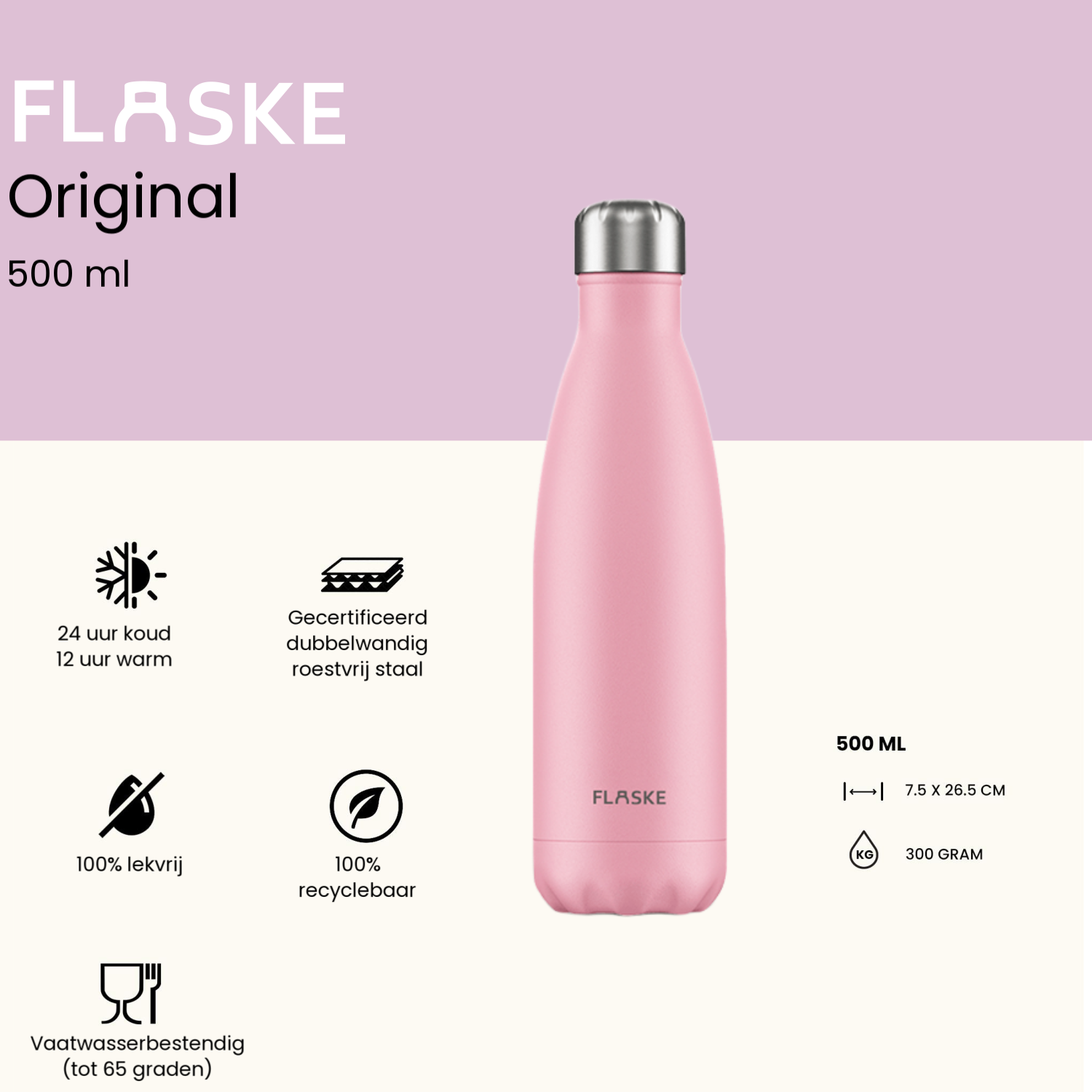 Flaske 500 ml  rvs drinkfles - flower