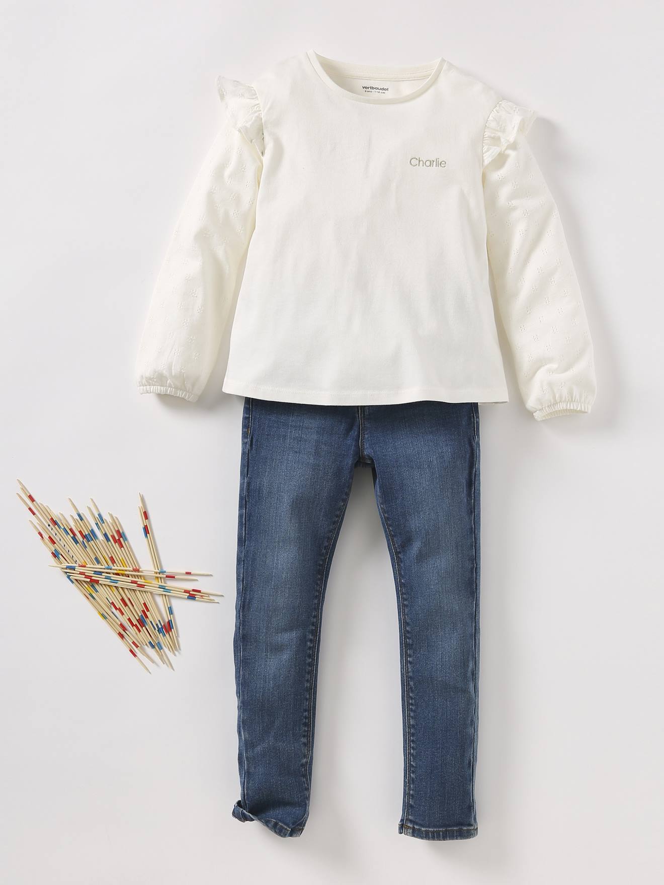 Camiseta infantil de manga comprida com babados