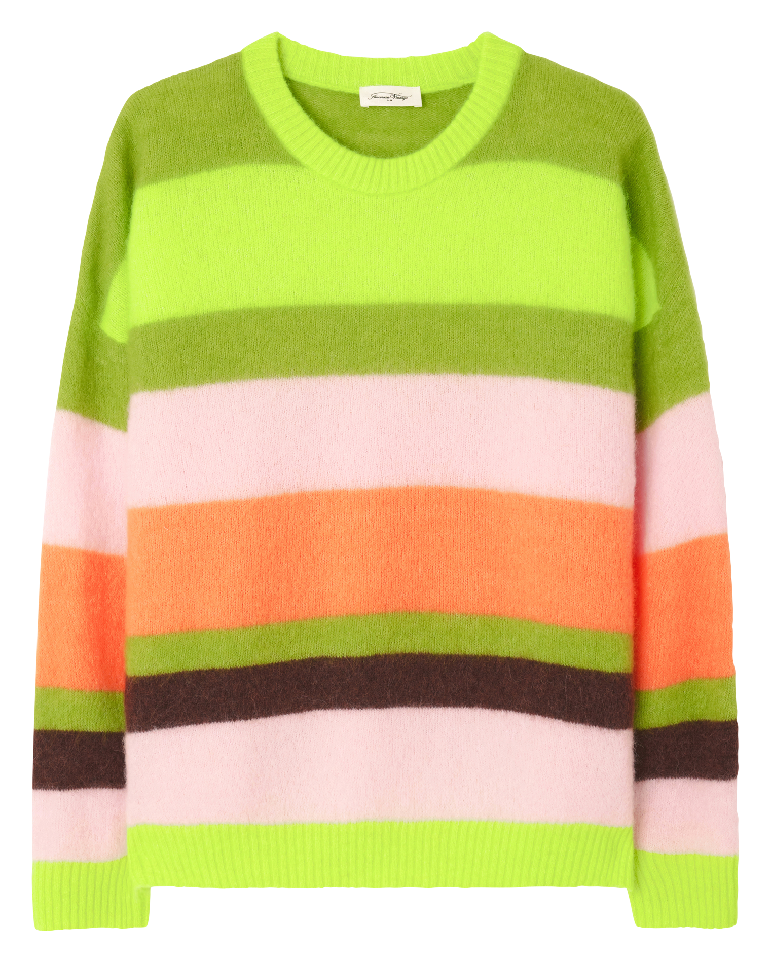 VITOW - Pull ample col rond rayé en laine mélangée | Vert