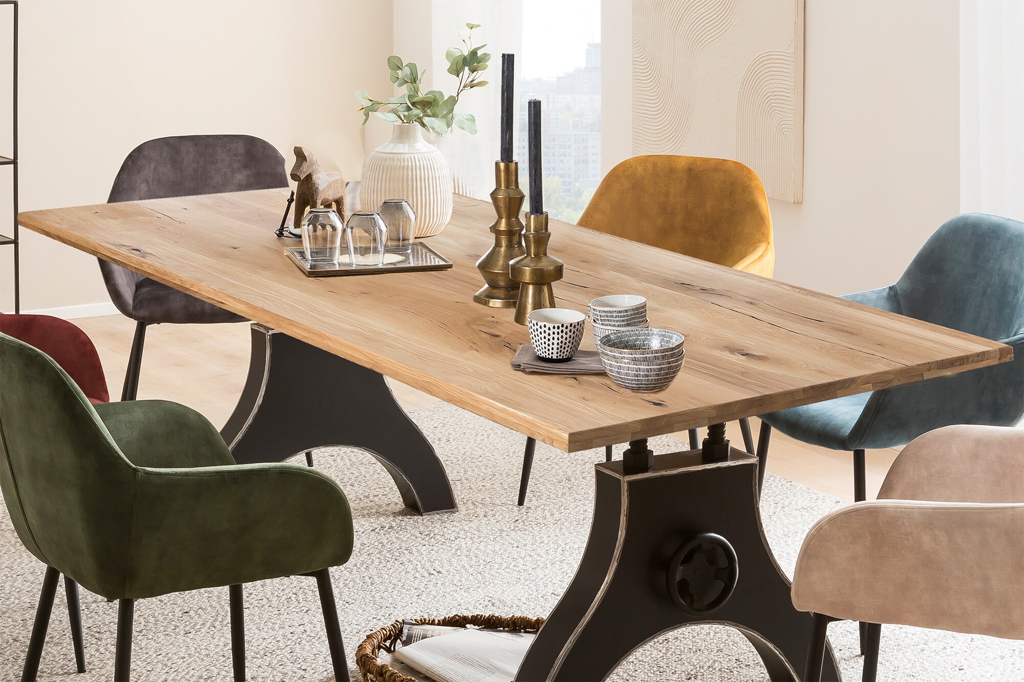 Tisch 240x100cm Wildeiche Metall Holztisch Esstisch Speisetisch Küchentisch