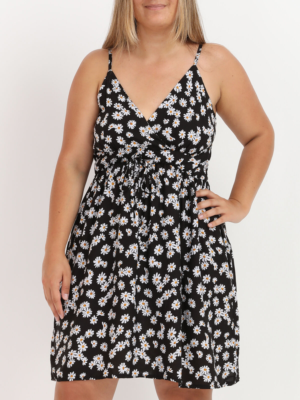 Robe à imprimé marguerites grandes tailles- Noir