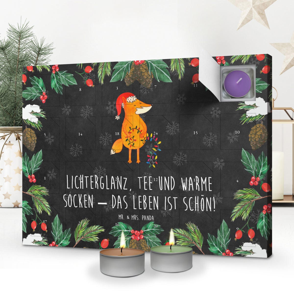 Mr. & Mrs. Panda Geurkaars Adventskalender Vos Kerstmis - Zwart