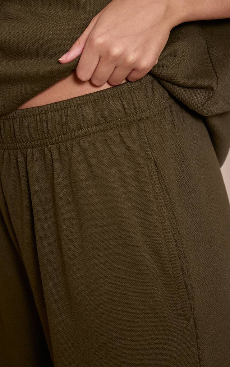 Vert Olive Pantalon Large Taille Mi-haute En Jersey