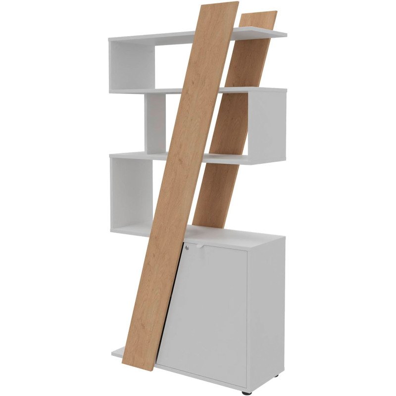 Bibliothèque Helyos H 190 x L 90 x P 40 cm bandeau chêne clair porte à droite
