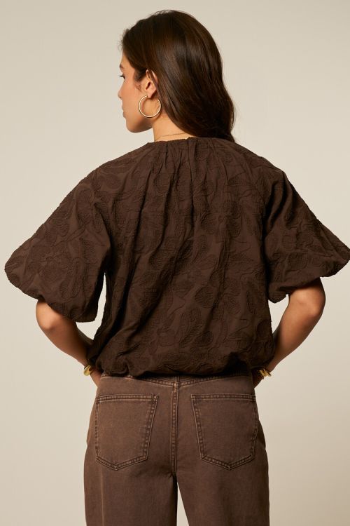 Bruine ballon top met embroidery