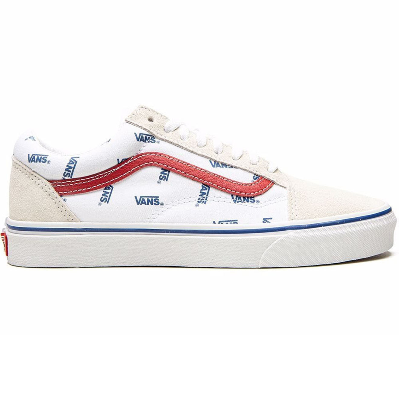 Vans Sneakers en Velours de Cuir et Toile Old Skool Logo blanc/crème/bleu/rouge