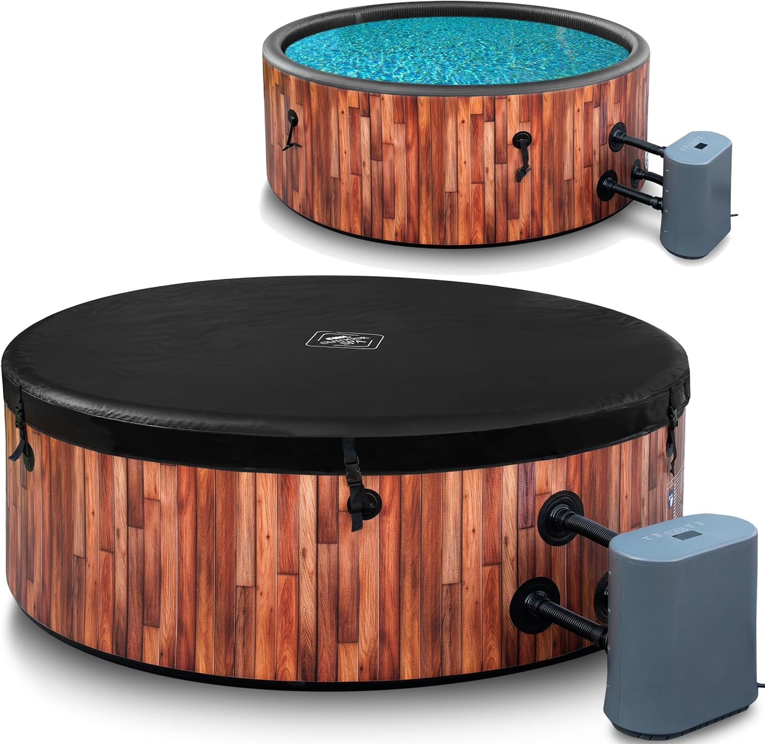 COIL Garten SPA Outdoor Winterfest SPA Outdoor SPA Aufblasbar - 6 Personen, Holzoptik, Robustes DWF-Material, Schnellaufblasbar, Wellness Hydromassage (Teak)