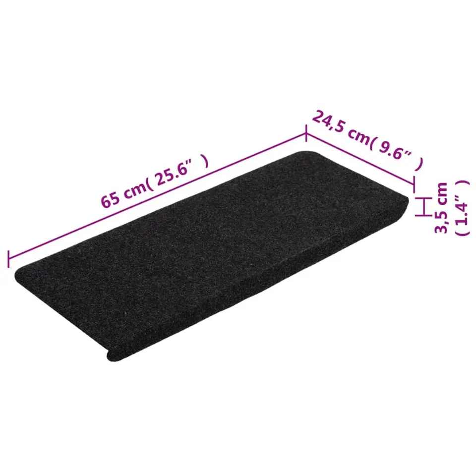 vidaXL - Trapmat - Zwart - Stof - 65 x 24.5 x 3.5 cm - 15 stuks