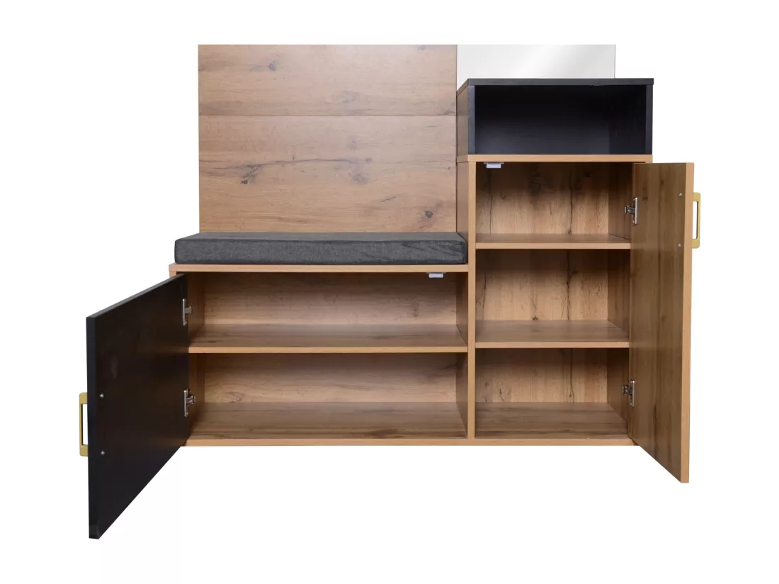 Ensemble vestiaire multifonctionnel - vestiaire avec 4 patères, miroir, armoire à chaussures - vestiaire mural, étagère supérieure, vestiaire d'entrée banc 104x38.5x190cm