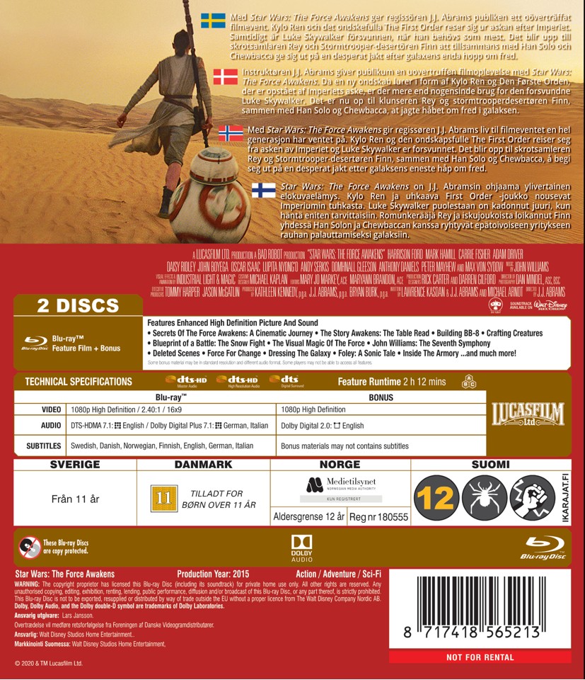 Star Wars: Episode 7 -The Force Awakens - Blu ray