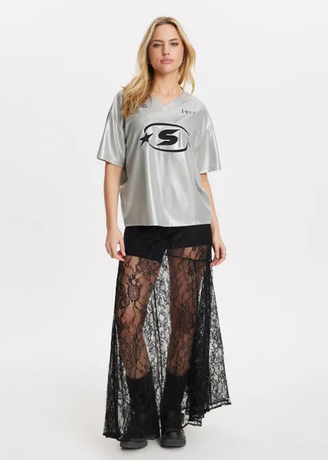 Kanten maxi rok zwart (ZWART)