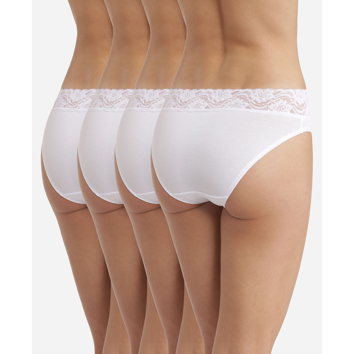 Conjunto de 4 calcinhas midi em algodão elástico.