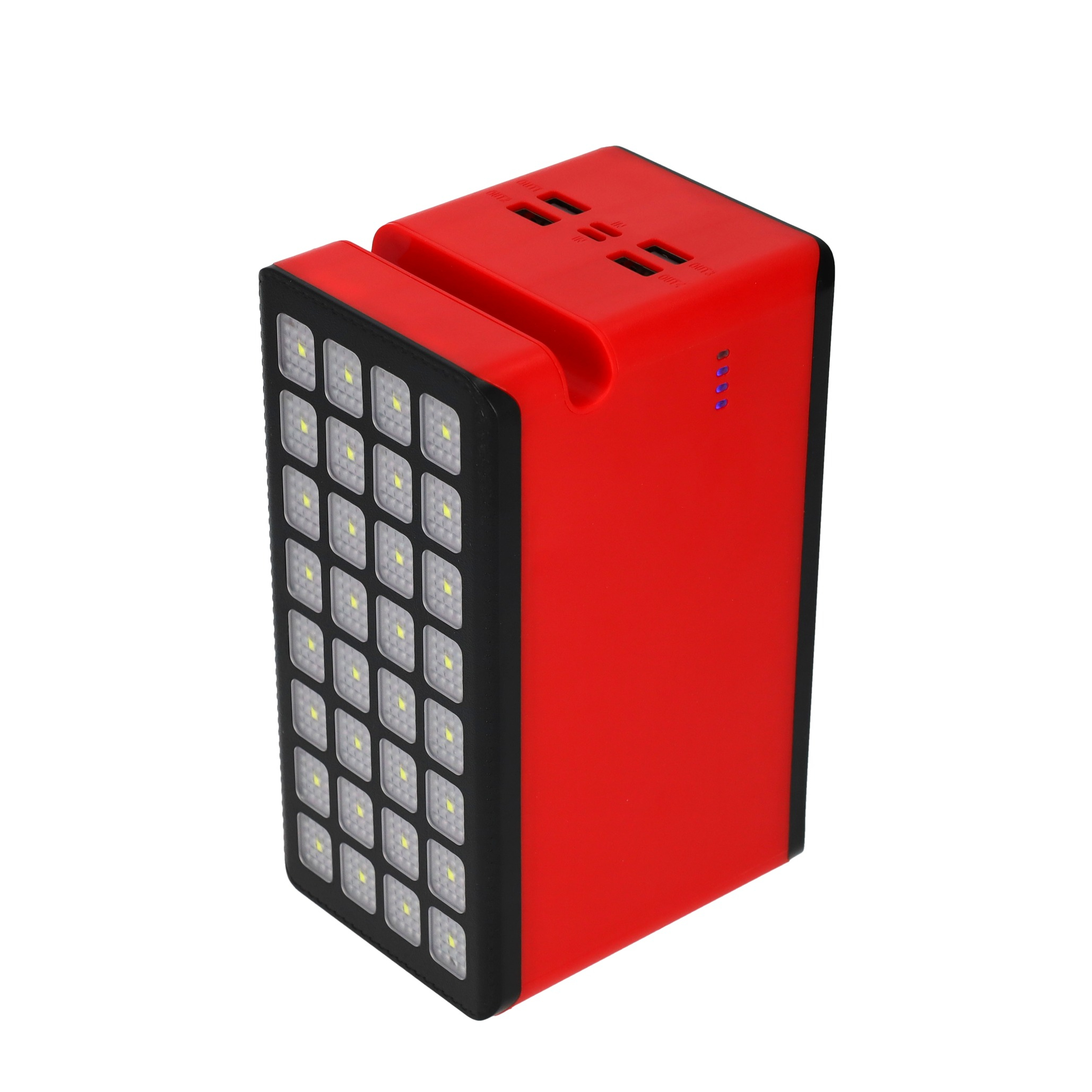 100000mAh 4x USB A Powerbank Outdoor Solar Taschen Lampe mit 32 LED's - Rot / Schwarz