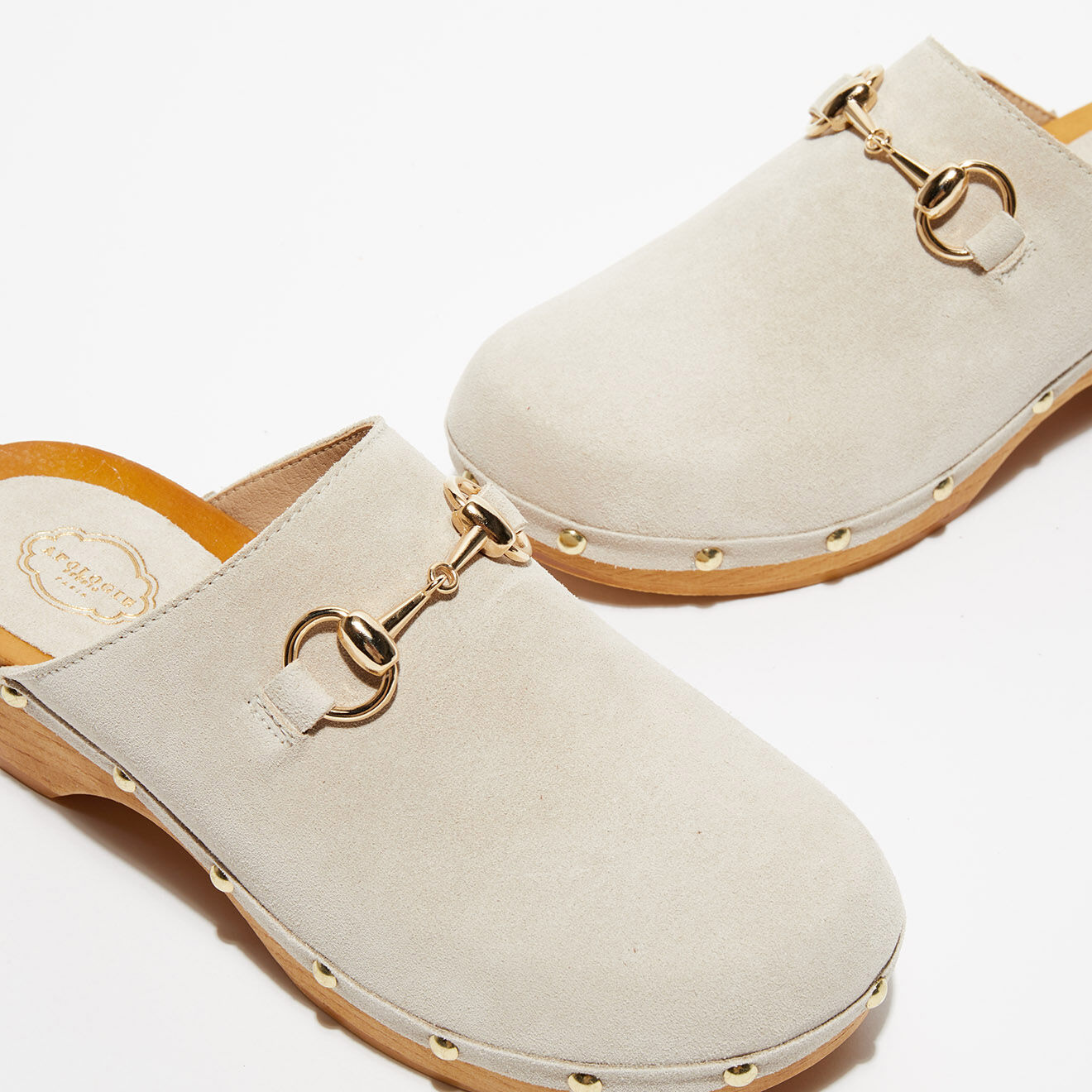 Apologie Studio Sabots en Velours de Cuir Nala blanc cassé - Talon 5 cm