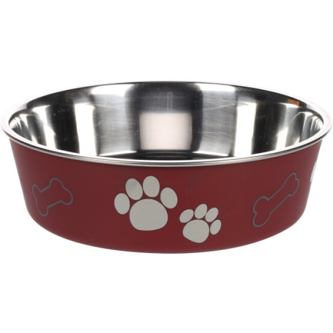 Gamelle rouge en acier inox anti-dérapante avec motifs Flamingo pour chiens