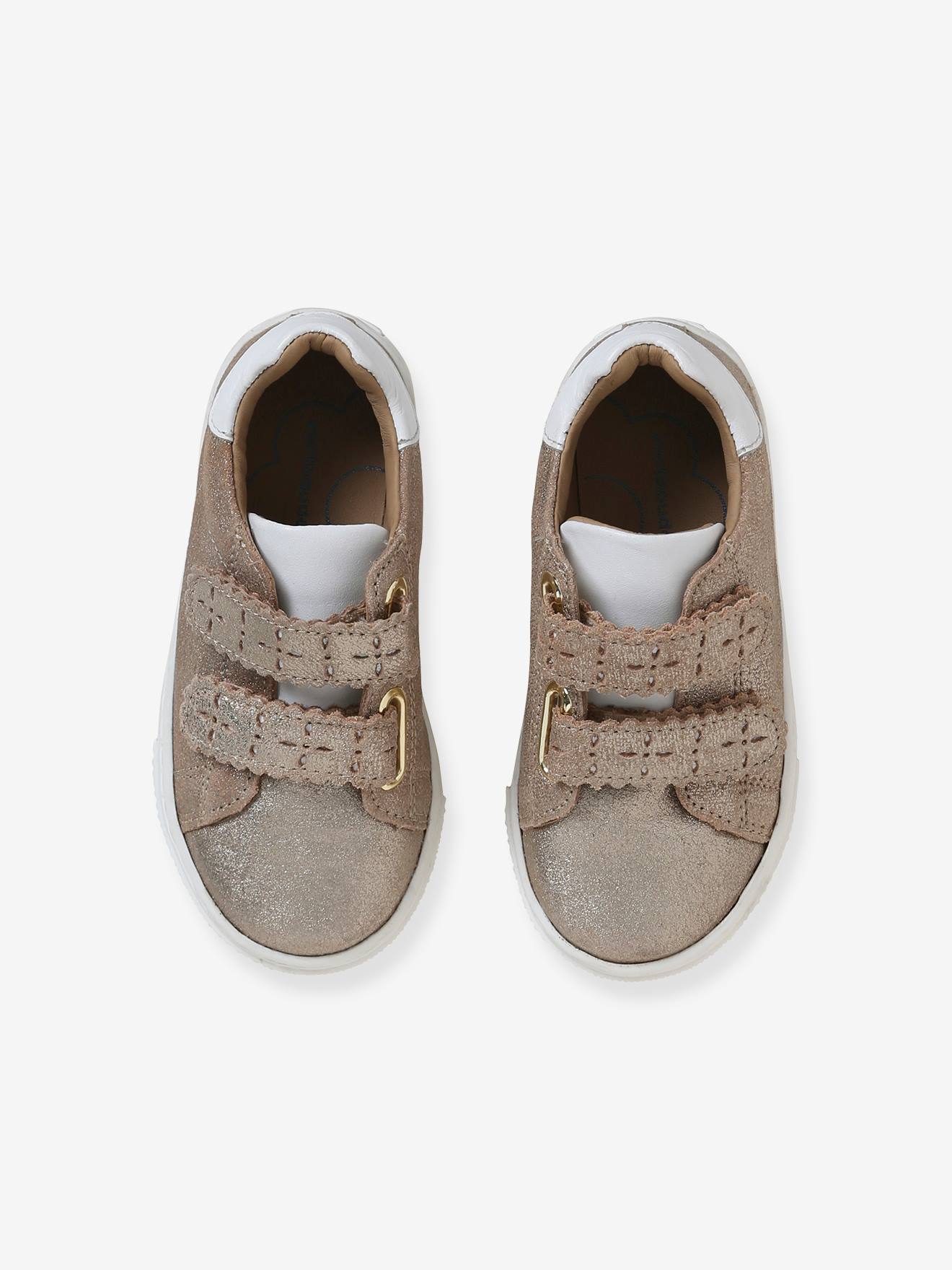 Tênis de couro com fecho de velcro para meninas, modelo especial Autonomia Light Metallic Yellow