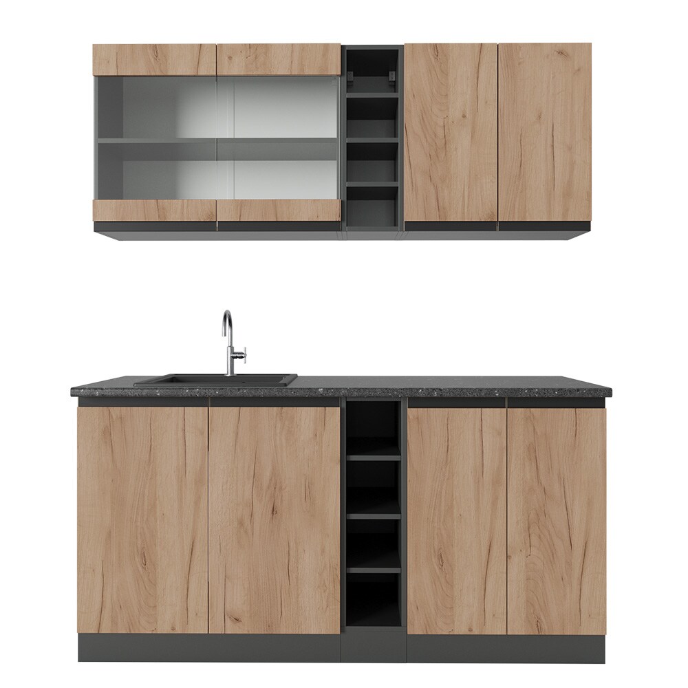 Vicco Küchenzeile Küchenblock Einbauküche R-Line J-Shape Anthrazit Eiche 160 cm modern Küchenschränke Küchenmöbel