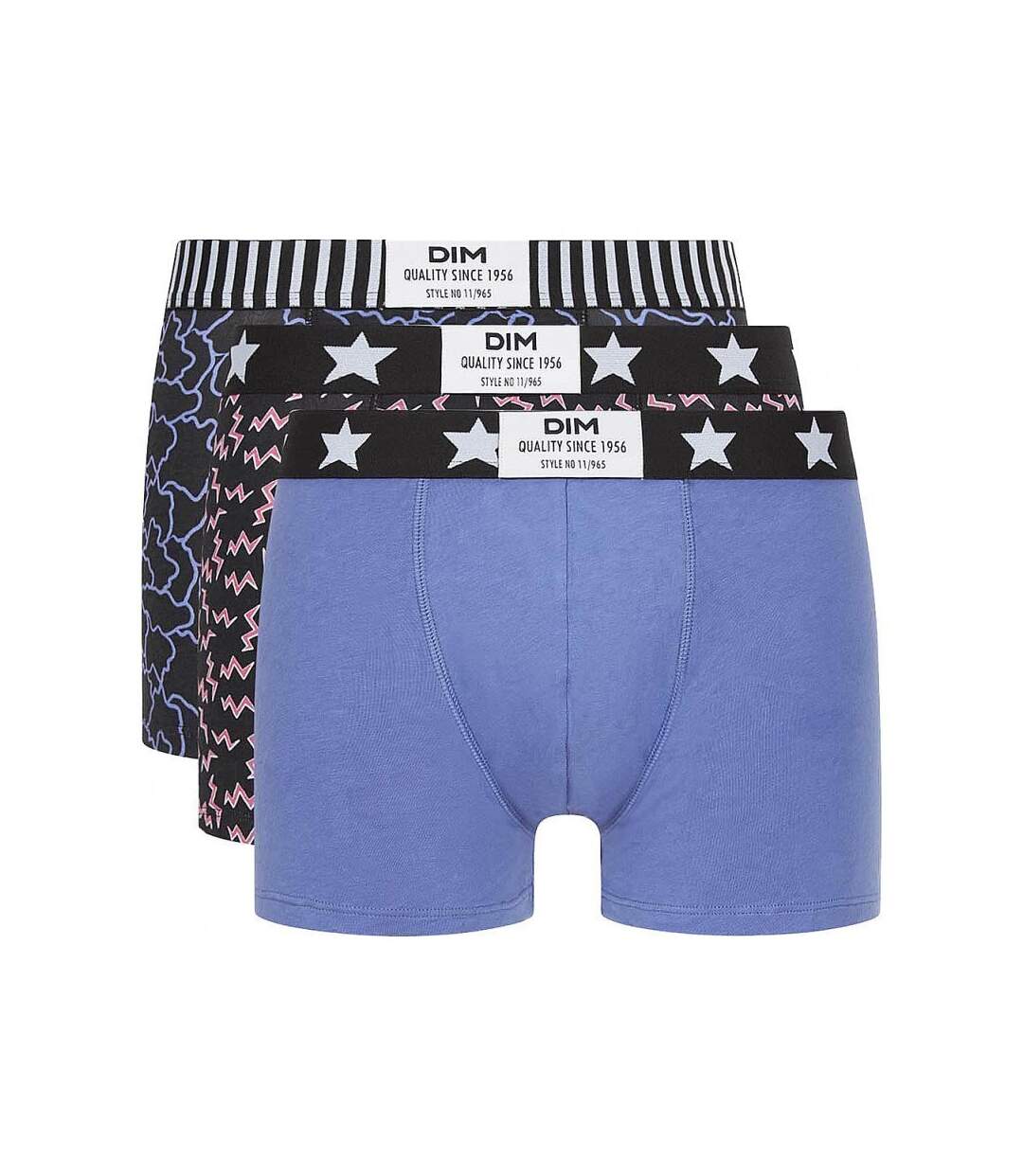 DIM Lot de 3 Boxers Homme Coton STRETCH Flash Nuage Noir Bleu barbeau