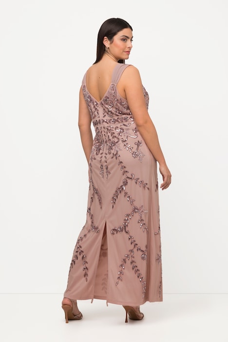 Trägerkleid, Pailletten, A-Linie, V-Ausschnitt, ärmellos