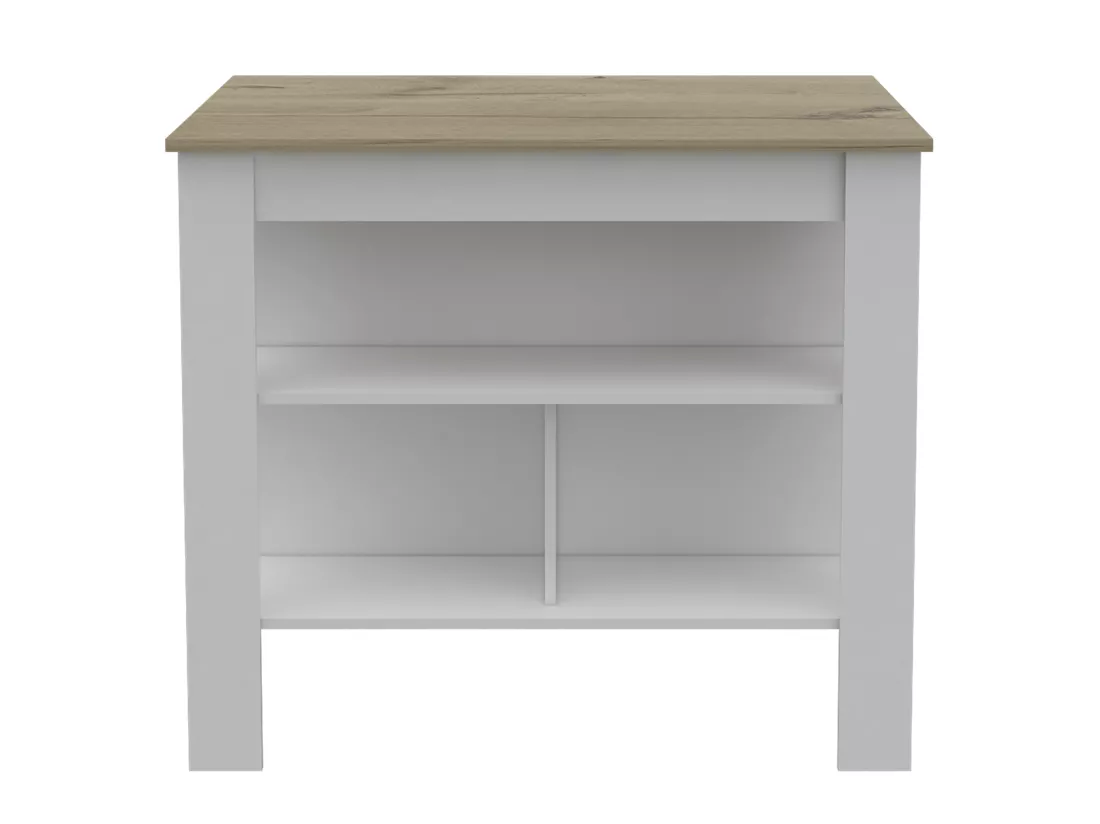 Ilot de cuisine Cala en mélaminé avec trois étagères , 89.99 cm X 102.99 cm X 69.97 cm , White / Duna