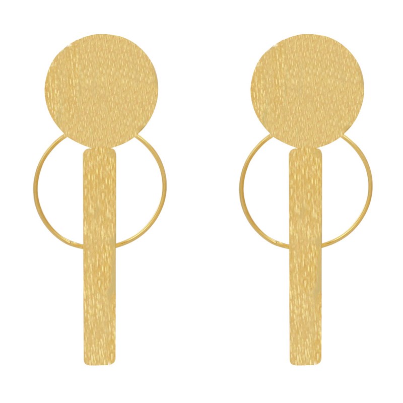 Boucles d'Oreilles Clip Laiton Doré Pastille Cercle et Rectangle