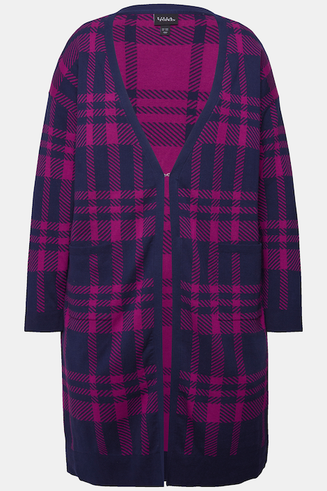 Strickjacke, Karo, Oversized, offene Form