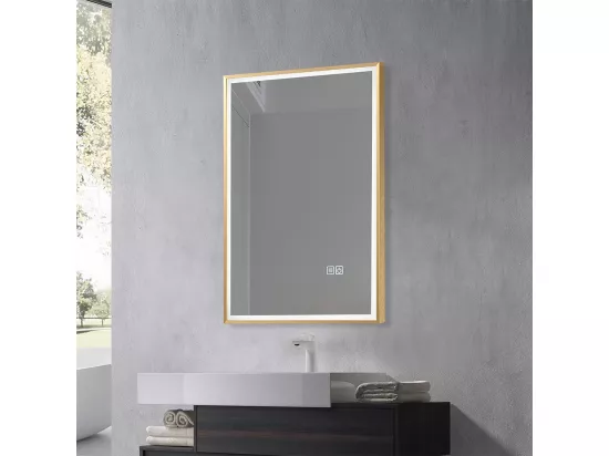 Miroir salle de bain LED 50x70cm anti buée avec cadre doré LB-126080G
