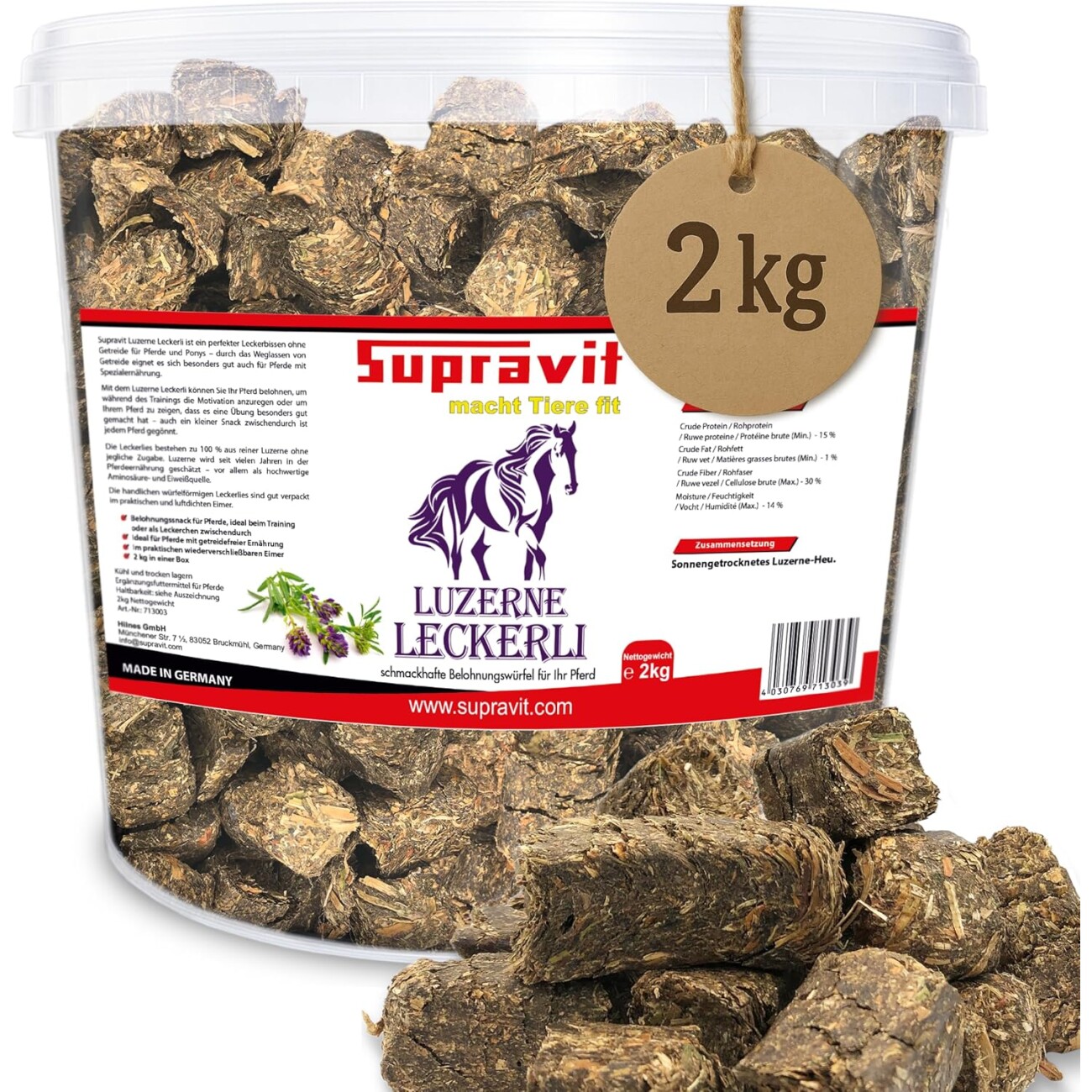Supravit Luzerne Pferde Leckerli 2kg Eimer