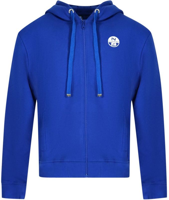 North Sails - Hoodie - Blauw - Heren - Katoen - Met Rits en Merkprint