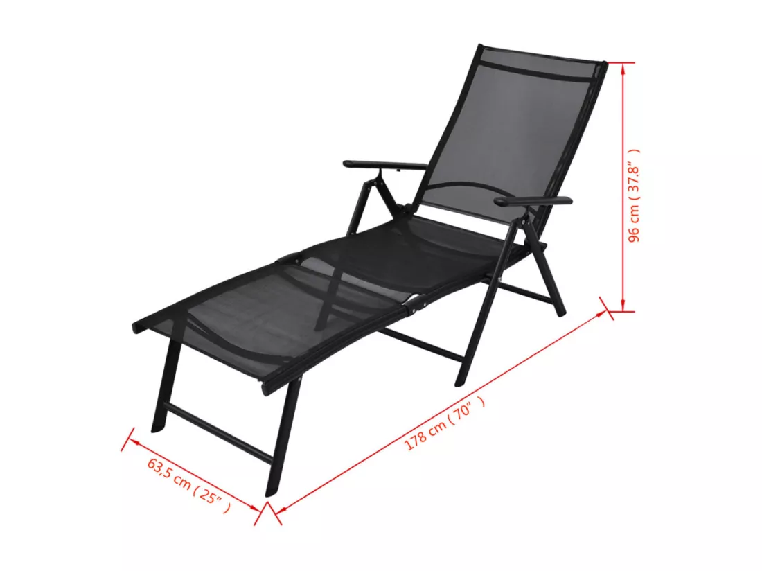 Chaise longue pliable Aluminium Noir
