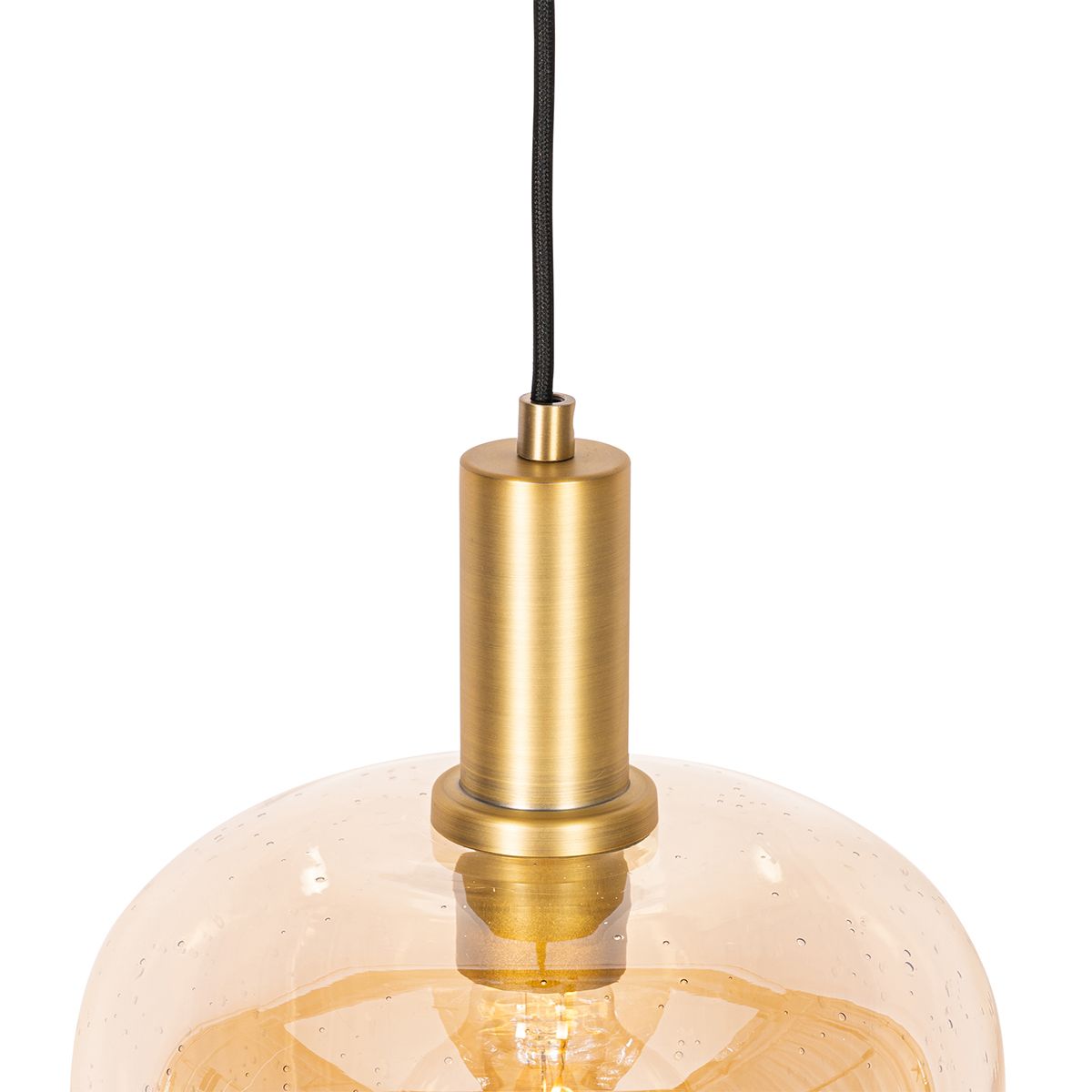 Smart hanglamp zwart met messing en amber glas incl. Wifi G95 - Zuzanna