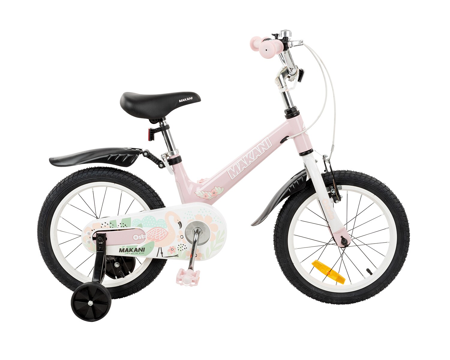 Makani Kinderfahrrad Ostria 16 Zoll, Sitz und Lenker verstellbar, Stützräder rosa